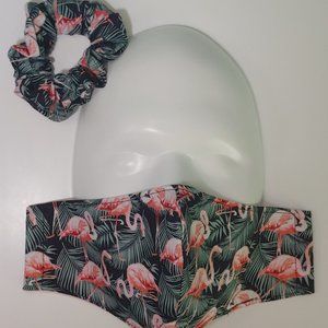 Pink Flamingo Adult Face Mask w/ Matching Hair Tie